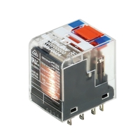 RCM570024 relee 24VD, 4, CO kontakt AgNi, 24V DC, 6A, pistikühendus, testnupuga