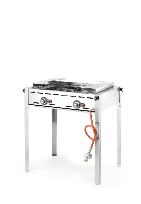 Dujinis grilis Green Fire 2-degiklių HENDI Profi Line emaliuotas ketaus GN 1/1 kepimo plokštė ir grotelė 11,6kW 740×615×825mm