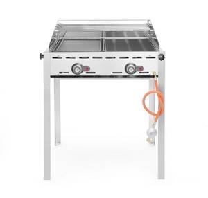 Dujinis grilis Green Fire 2-degiklių HENDI Profi Line emaliuotas ketaus GN 1/1 kepimo plokštė ir grotelė 11,6kW 740×615×825mm
