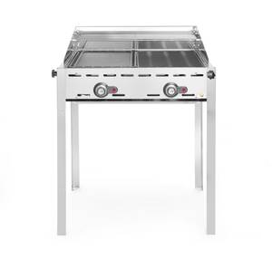 Dujinis grilis Green Fire 2-degiklių HENDI Profi Line emaliuotas ketaus GN 1/1 kepimo plokštė ir grotelė 11,6kW 740×615×825mm