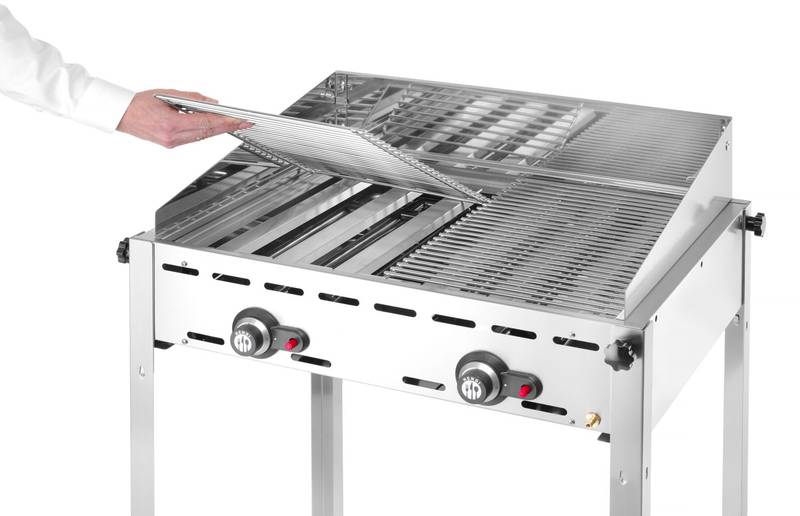 Dujinis grilis Green Fire 2-degiklių HENDI Profi Line emaliuotas ketaus GN 1/1 kepimo plokštė ir grotelė 11,6kW 740×615×825mm