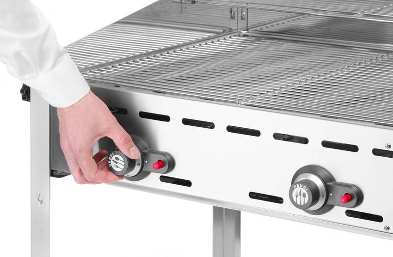 Dujinis grilis Green Fire 2-degiklių HENDI Profi Line emaliuotas ketaus GN 1/1 kepimo plokštė ir grotelė 11,6kW 740×615×825mm