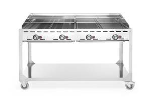 Dujinis grilis Green Fire 4-degiklių HENDI Profi Line ant ratukinio stovo šviesiai pilkas 22kW 1400×612×825mm