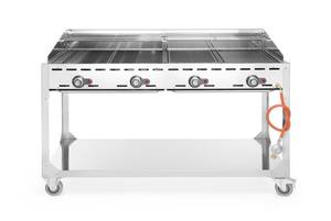 Dujinis grilis Green Fire 4-degiklių HENDI Profi Line ant ratukinio stovo šviesiai pilkas 22kW 1400×612×825mm