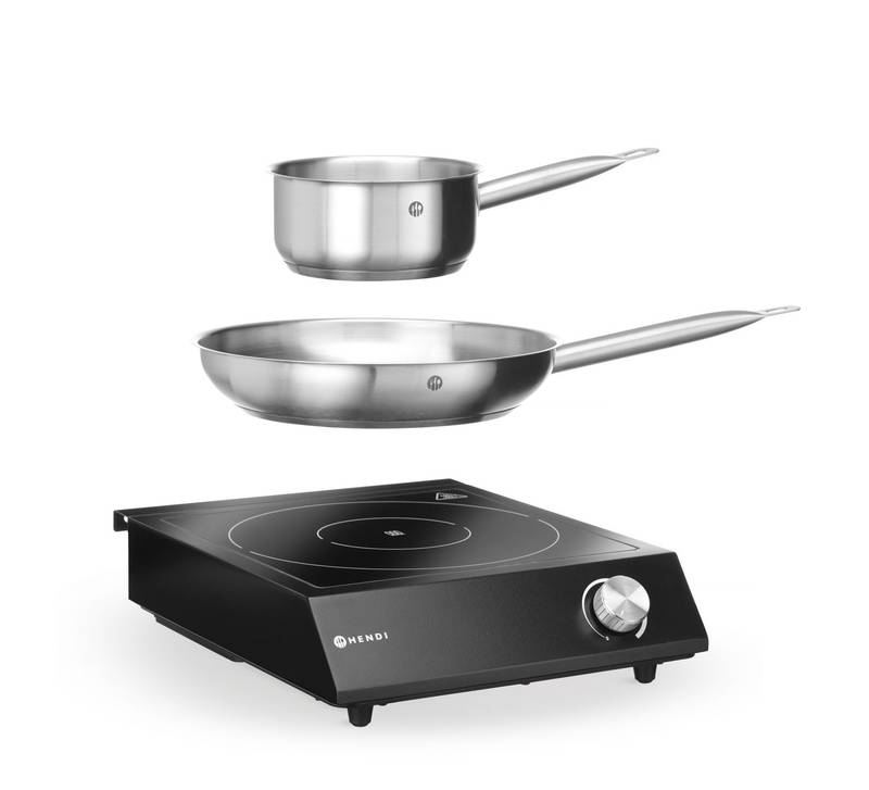 Rinkinys: Indukcinė kaitlentė 3500W + puodas + keptuvė HENDI Black 220-240V/3500W 320x395x(A)95mm