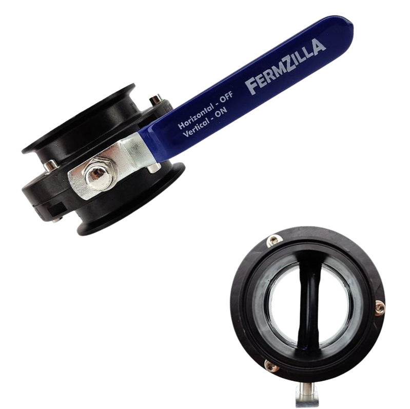 Butterfly valve assembly 3" Tri-Clover x 3" Tri-Clover FermZilla