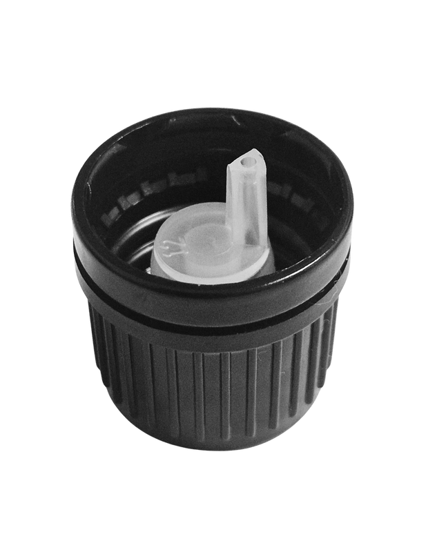 Dropper cap GL18 18mm black short spout