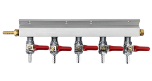 Gas manifold 5-way 1/4" with 6mm barbs