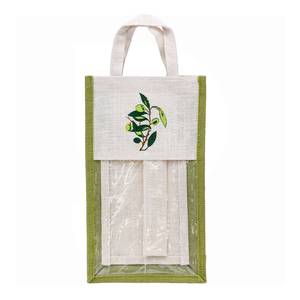 Presentpåse (5st) jute för 2 flaskor vin olivdesign