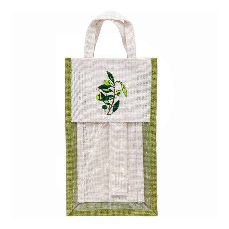 Presentpåse (5st) jute för 2 flaskor vin olivdesign