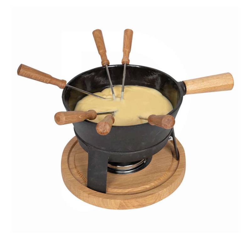 Fondueastiasetti PRO L juusto 1,8L valurauta puujalustalla (10kpl)