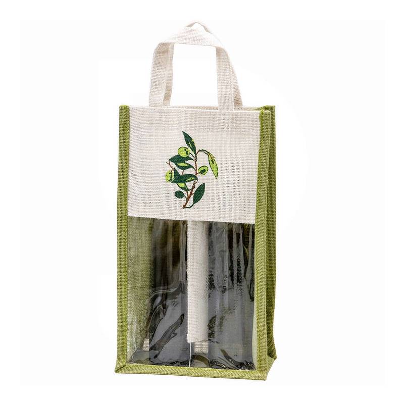Presentpåse (5st) jute för 2 flaskor vin olivdesign