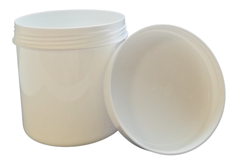 Plastmasas trauciņš 310ml ar vāku balts necaurspīdīgs