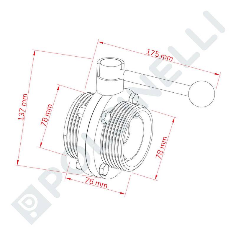 Butterfly valve DIN 50 F/F stainless steel