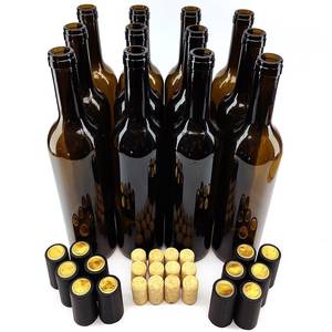 Flaschenset 750ml (12 Stück) Wein mit Korken und Schrumpfhülsen