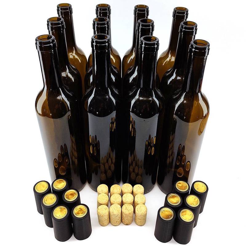 Flaschenset 750ml (12 Stück) Wein mit Korken und Schrumpfhülsen
