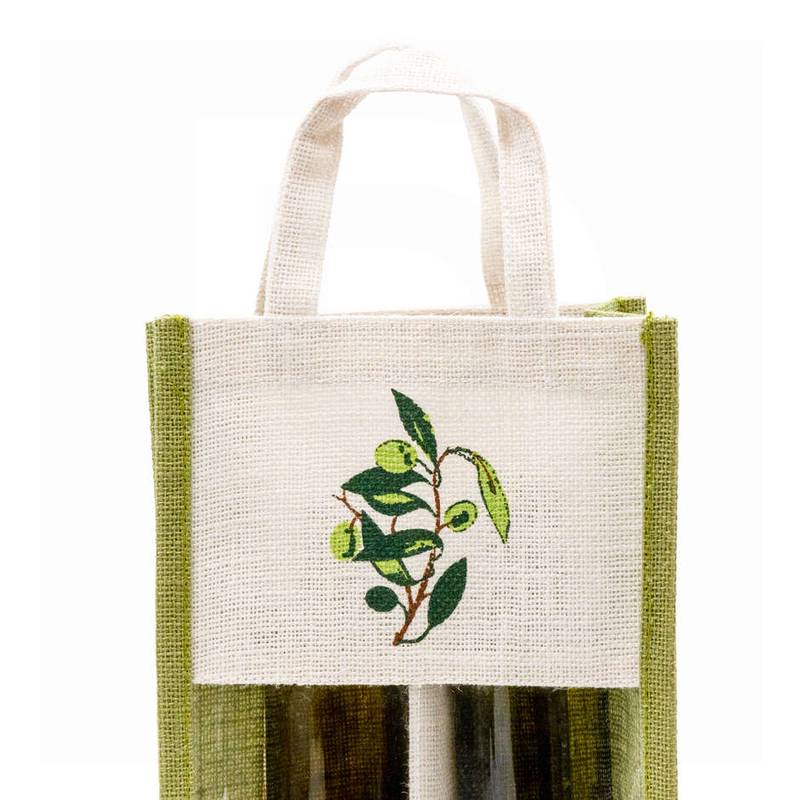 Presentpåse (5st) jute för 2 flaskor vin olivdesign