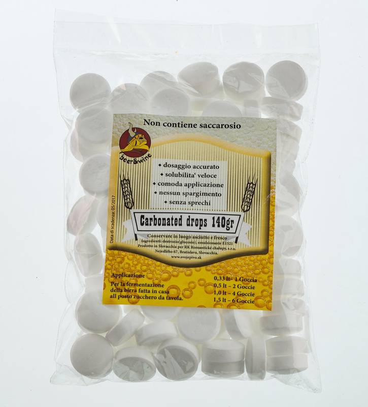 Karbonizuotos tabletės/lašai 140g dekstrozė (1,5g tabletė)