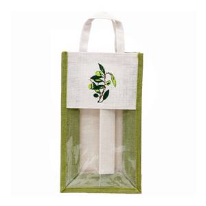 Presentpåse (5st) jute för 2 flaskor vin olivdesign