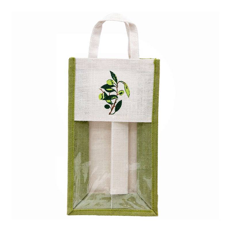 Presentpåse (5st) jute för 2 flaskor vin olivdesign