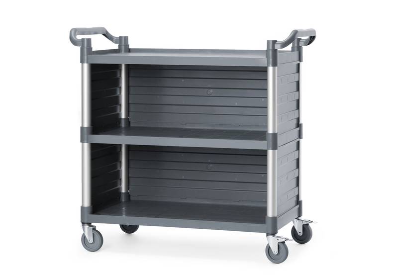 Serveerimiskäru 3-riiuline polüpropüleen suur AmerBox riiulite külgpaneelidega 1010x500x(H)960mm
