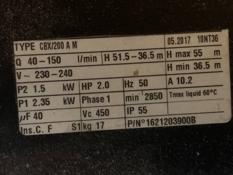 Pumpe Eno 200L/min 2,5bar 220V auf Wagen