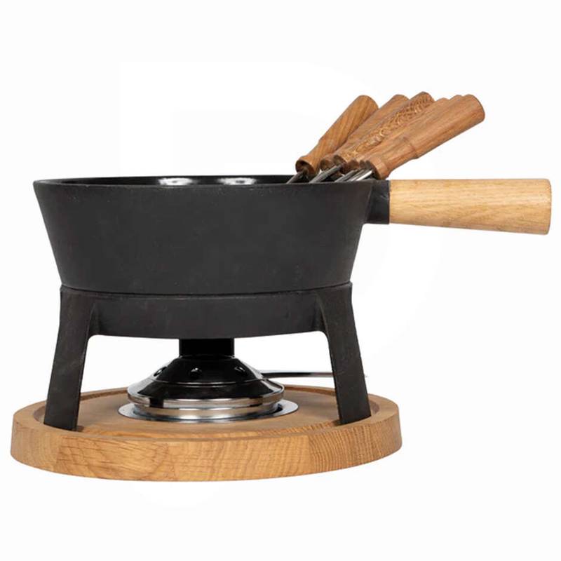 Fondueastiasetti PRO L juusto 1,8L valurauta puujalustalla (10kpl)