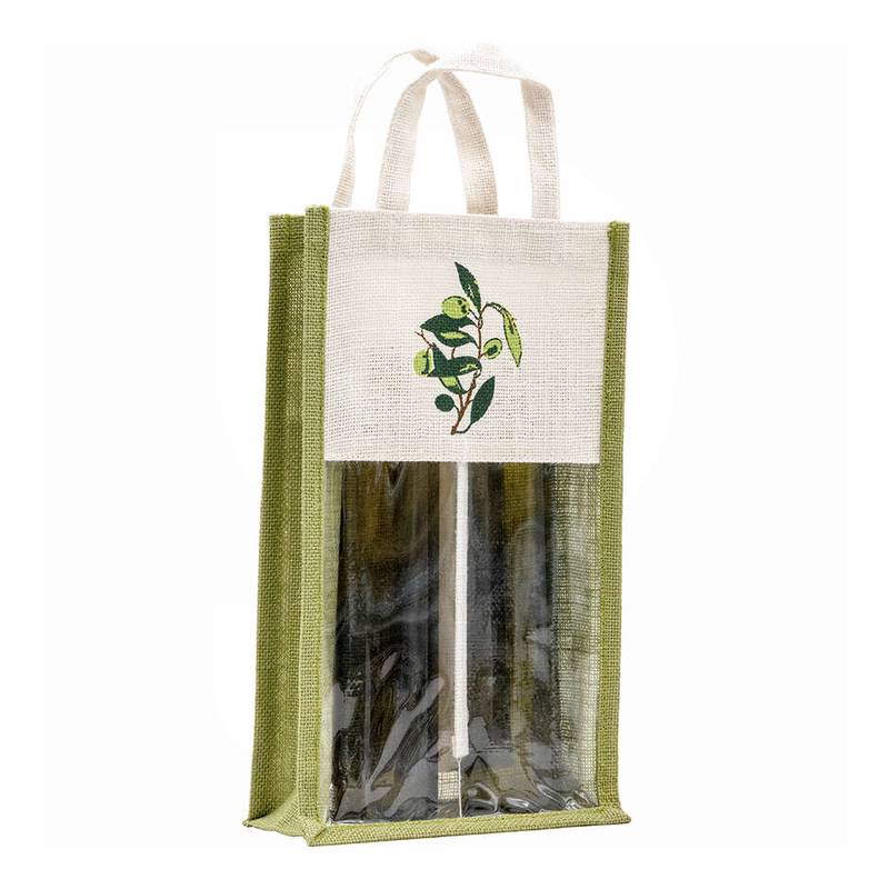 Presentpåse (5st) jute för 2 flaskor vin olivdesign
