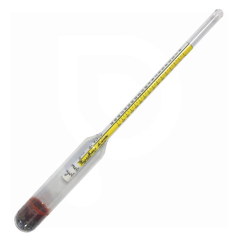 Hydrometer with 3 scales: density/sugar/alcohol