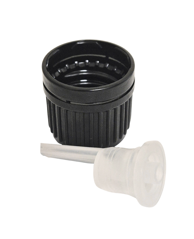 Dropper cap GL18 18mm black long spout