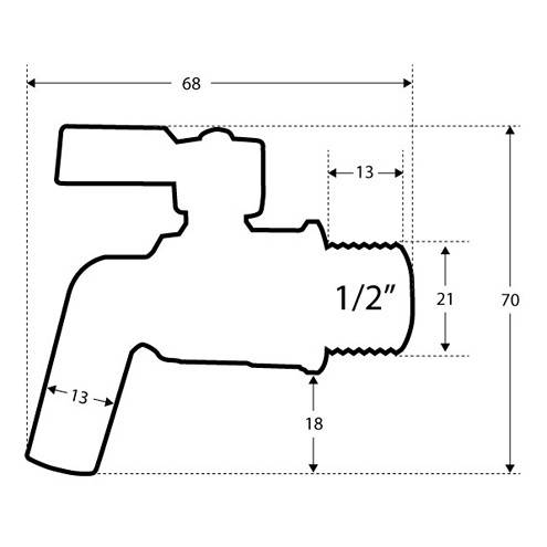 Lodveida vārsts 1/2" nerūsējošais tērauds ar izplūdi