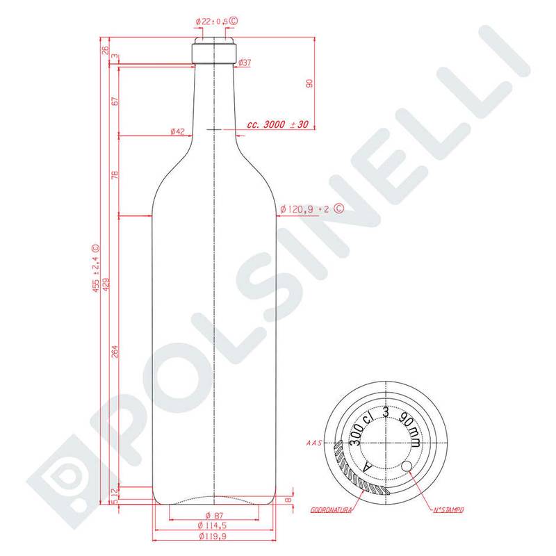 Stikla pudele 3L "Magnum Bordolese" Uvag