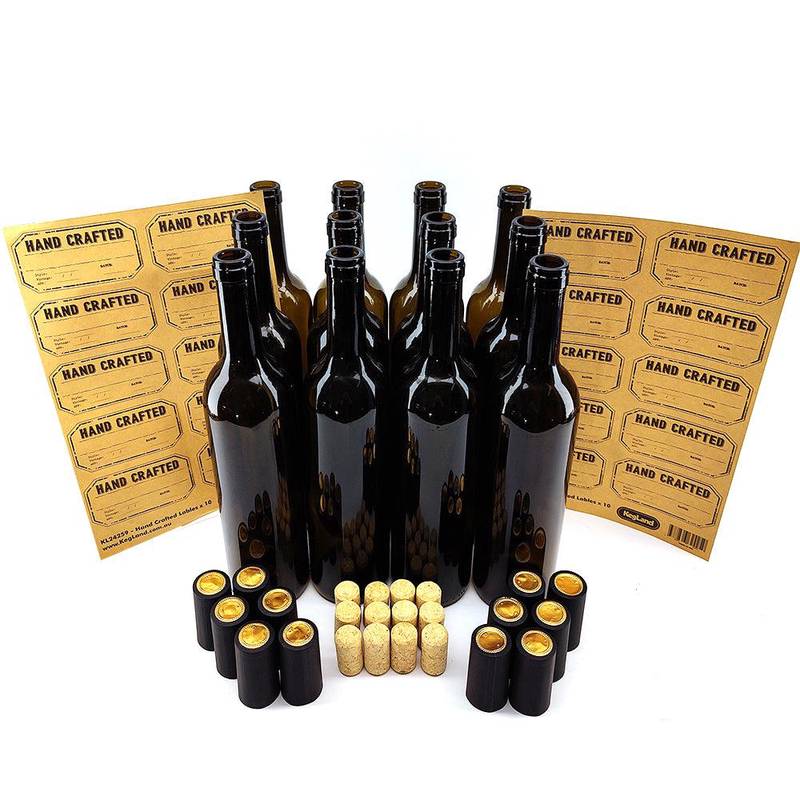 Flaschenset 750ml (12 Stück) Wein mit Korken und Schrumpfhülsen