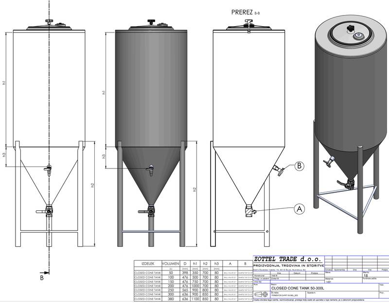 Container 200L conical stainless steel