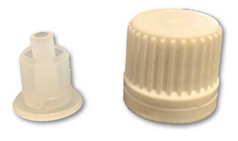 Dropper PP-lock i vitt med en säkerhetsring dia 18/410- dispenserdroppar av HDPE naturlig