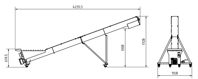 Sraigto elevatorius DCR-400 Maurer 1158x4235x1728mm nerūdijantis plienas