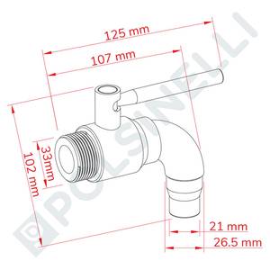 Ball valve 1" with long outlet stainless steel