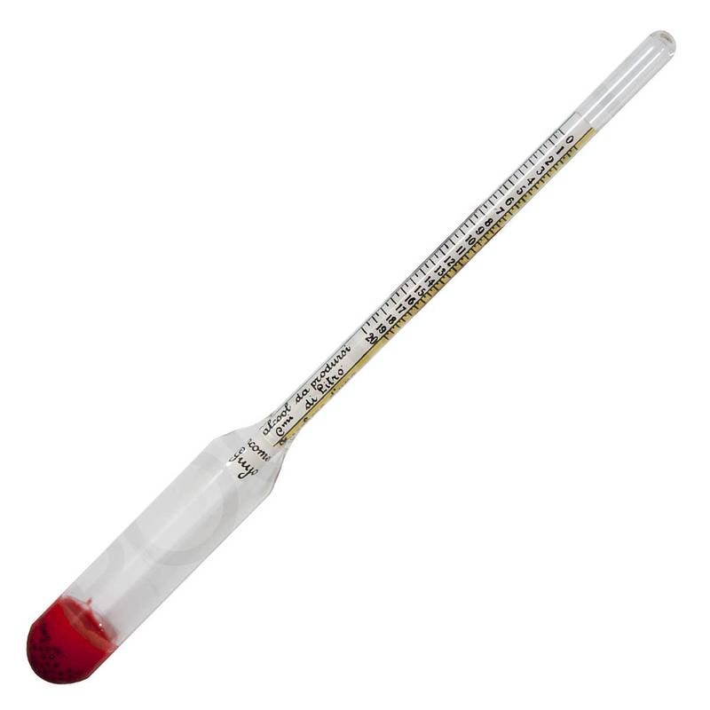 Hydrometer with 3 scales: density/sugar/alcohol