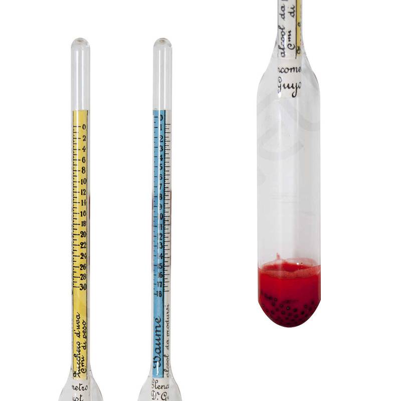 Hydrometer with 3 scales: density/sugar/alcohol
