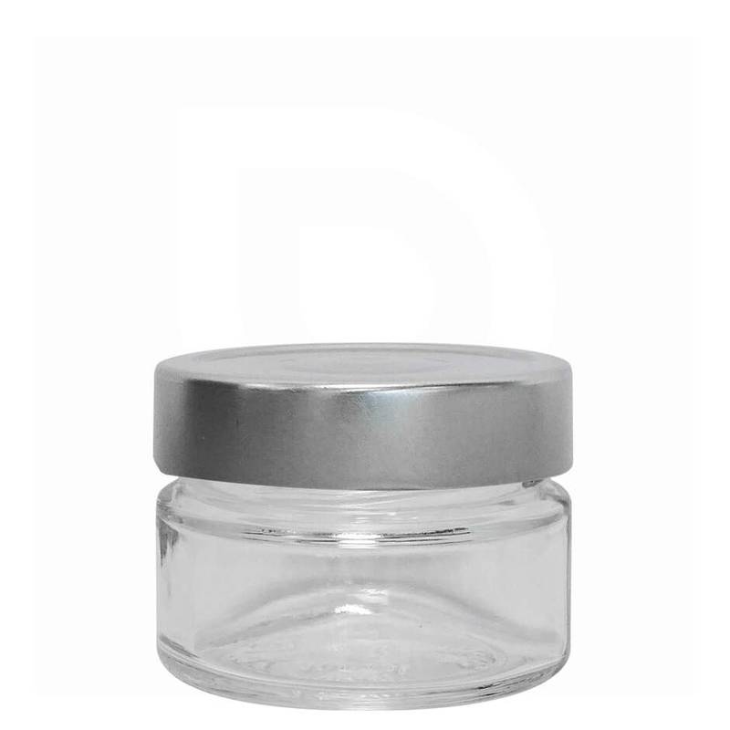 Glass jar 106ml – silver high flip cap (24pcs)