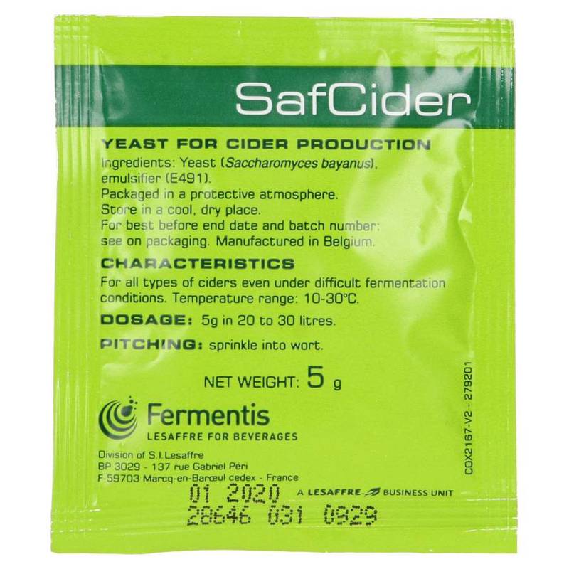 SafCider Cider Yeast 5g for 20-30L. Best before 11.2027