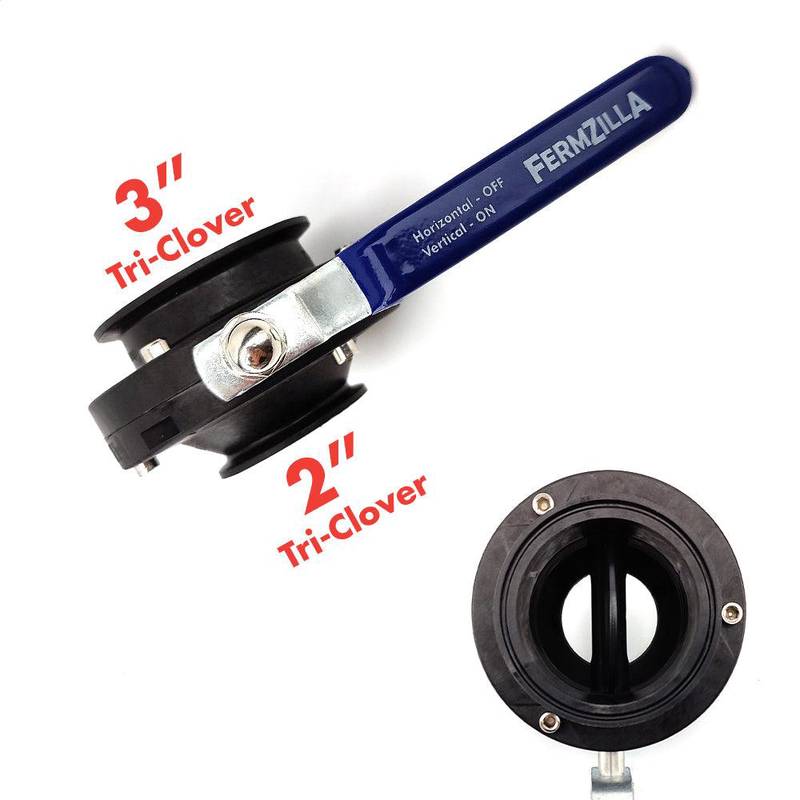 Butterfly valve assembly 2" Tri-Clover x 3" Tri-Clover FermZilla