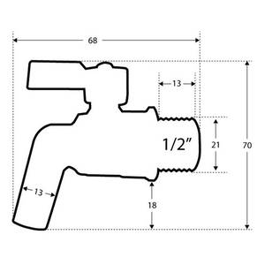 Lodveida vārsts 1/2" nerūsējošais tērauds ar izplūdi
