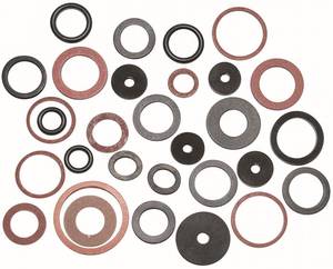 Tätningssortiment: ring, fiber, gummi, plast