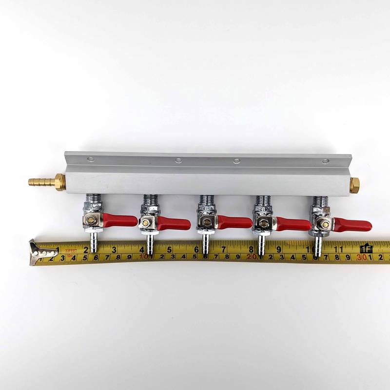 Gas manifold 5-way 1/4" with 6mm barbs