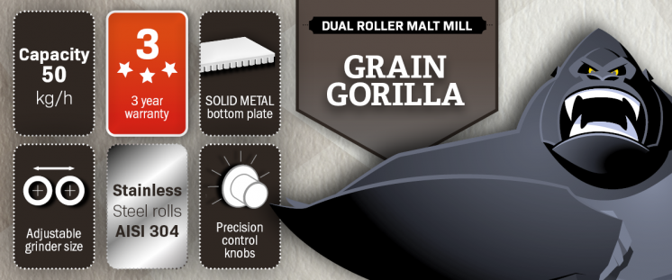 Iesala dzirnaviņas un dzirnaviņas Brewferm Grain Gorilla 50kg/h RST