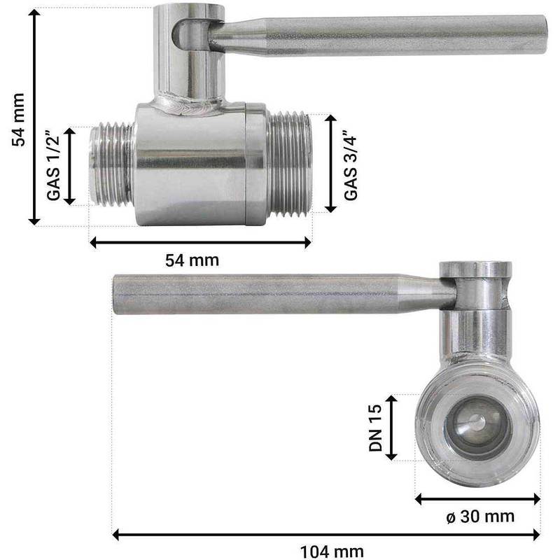 Kuulkraan 1/2"x3/4" VK/VK roostevaba teras