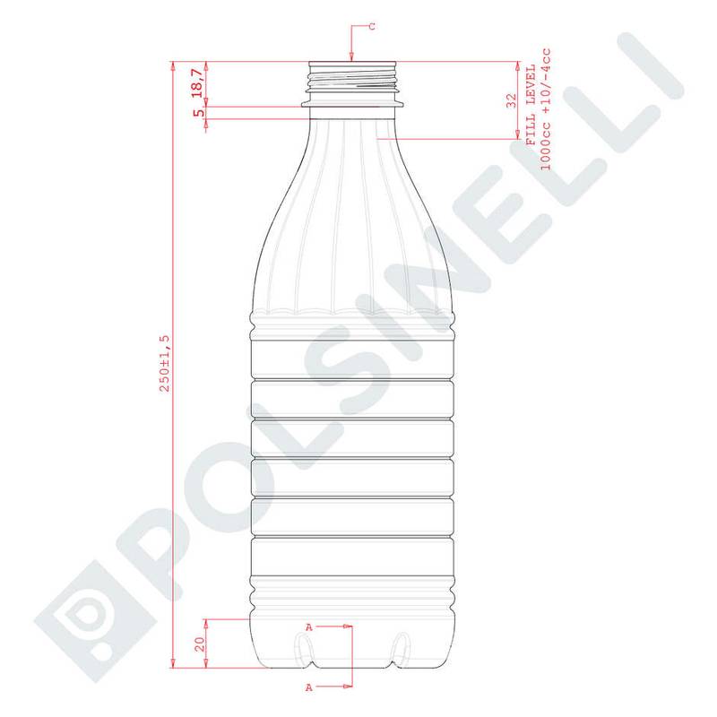 PET-pullo 1L – maidon kierrekorkki Bericap 38V30 (176 kpl)