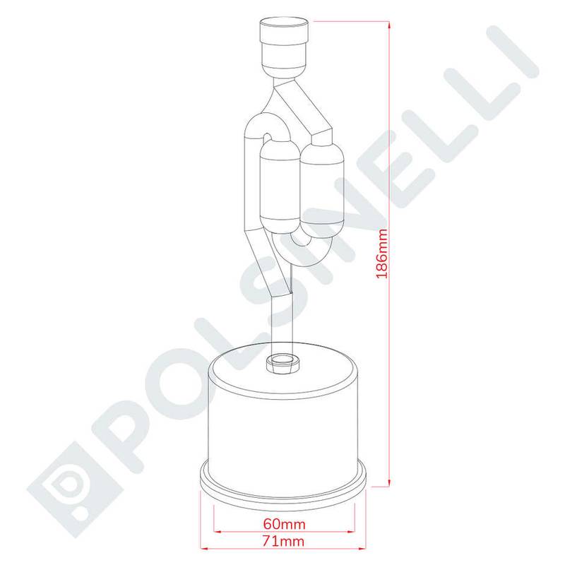 Fermentacijos vožtuvas 2 burbulų su guminiu kamšteliu ∅60mm