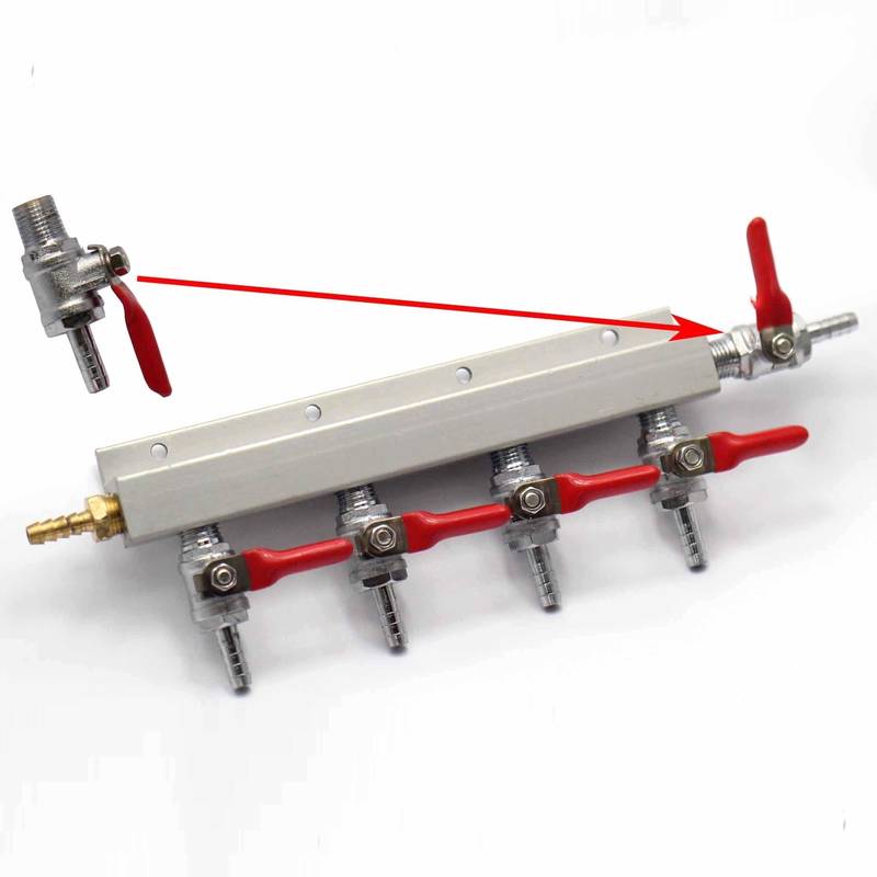 Gas manifold 5-way 1/4" with 6mm barbs